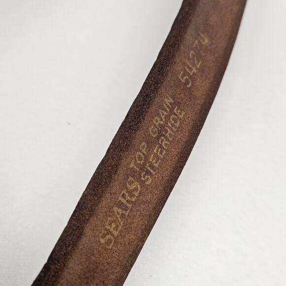 70s Handmade Top Grain Cowhide Leather Belt Sz 40 Solid Bronze Buckle Embossed - Picture 8 of 9